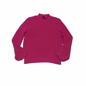 J.Crew Pointelle Ruffle Mockneck Sweater Pullover Jumper Sz L Pink Spring Girly
